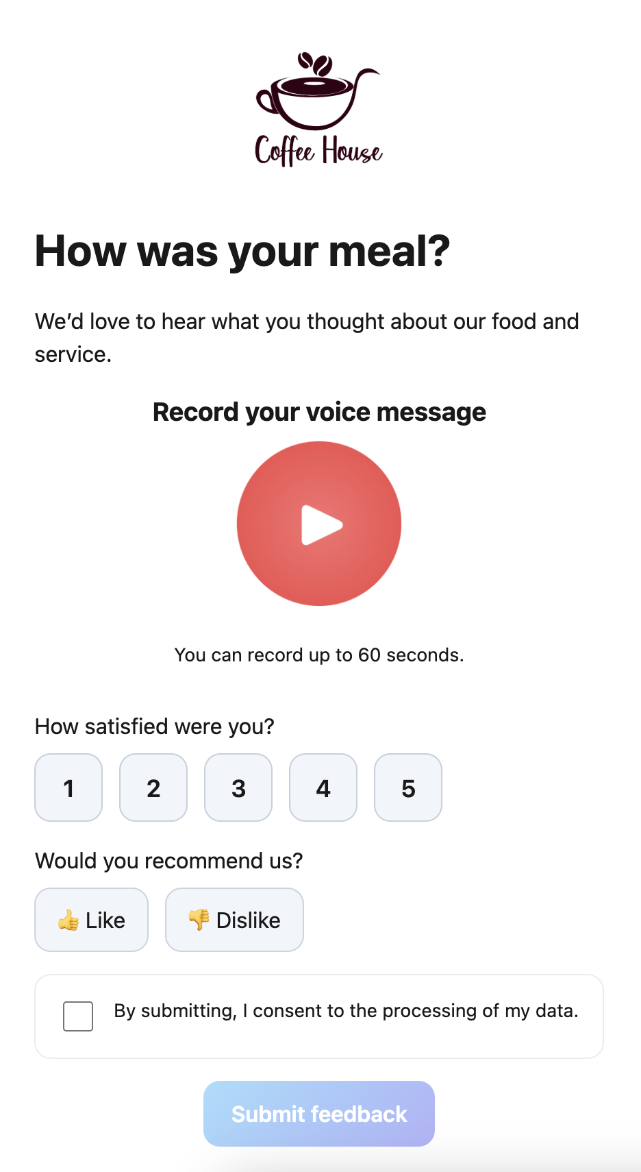 Restaurant or café feedback form preview