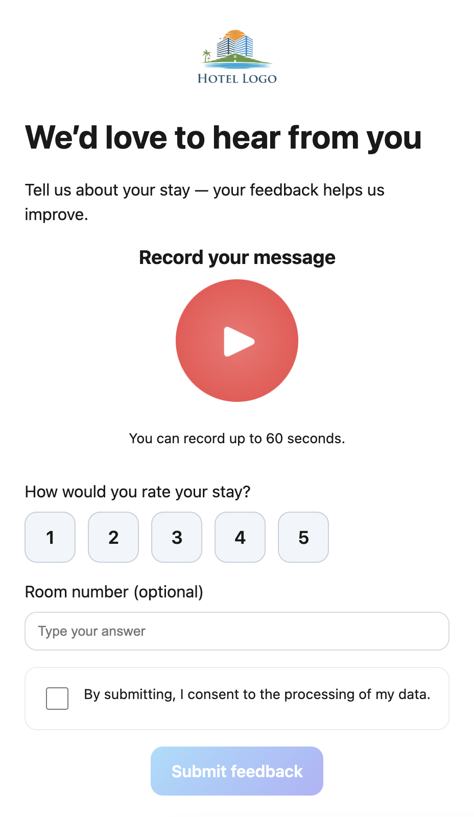 Hotel guest feedback form preview