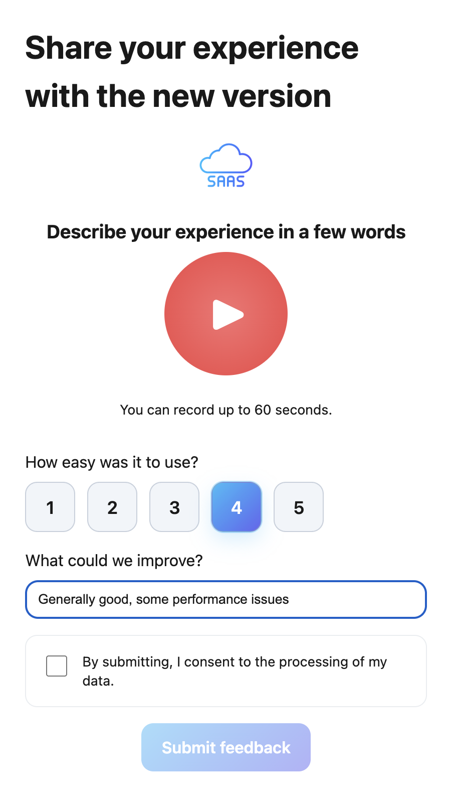UX feedback form preview